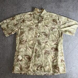 Pierre Cardin Men Hawaiian Aloha Camp Shirt L Green Multicolor Floral